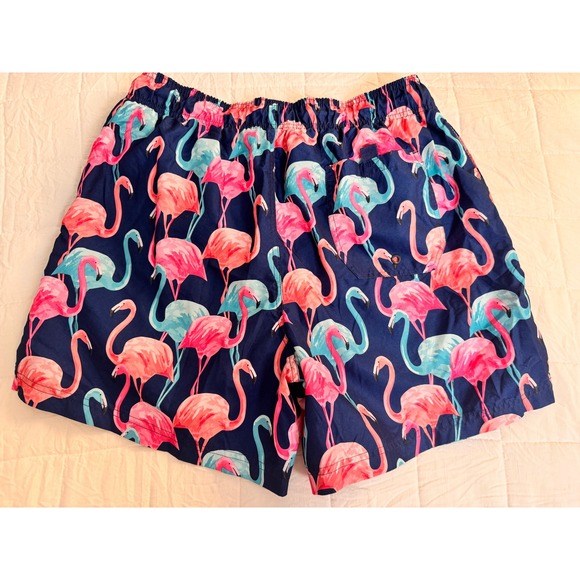 Men's Flamingo Print Swim Trunks Shorts Size Large Elastic Waist - Picture 5 of 5